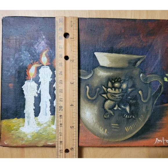 Still Life Burning Candles Spooky painting on canvas Haloween Signed By Artist - Picture 4 of 7